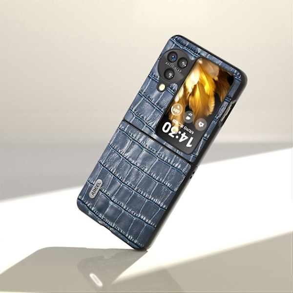 För Oppo Find N3 Flip 5G Krokodiltextur Fodral Äkta Koläder+PC Anti-Rep Telefonskal Multicolor Style D