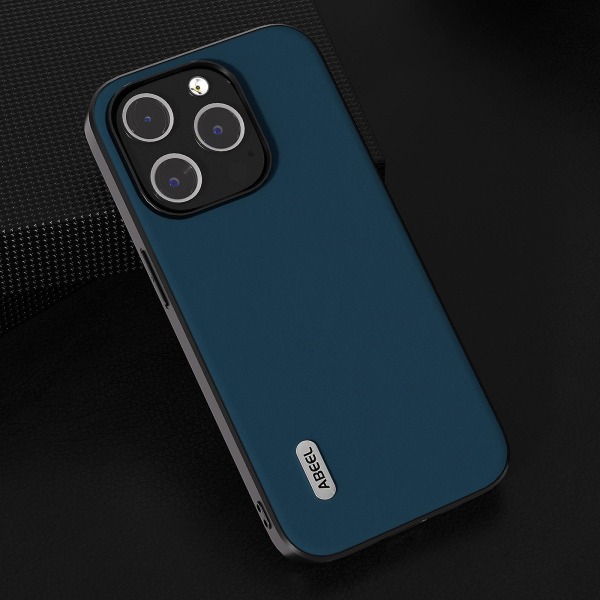 För Iphone 15 Pro Stötsäkert phone case Kohud Läder + PC + Tpu Anti-Scratch cover Blue