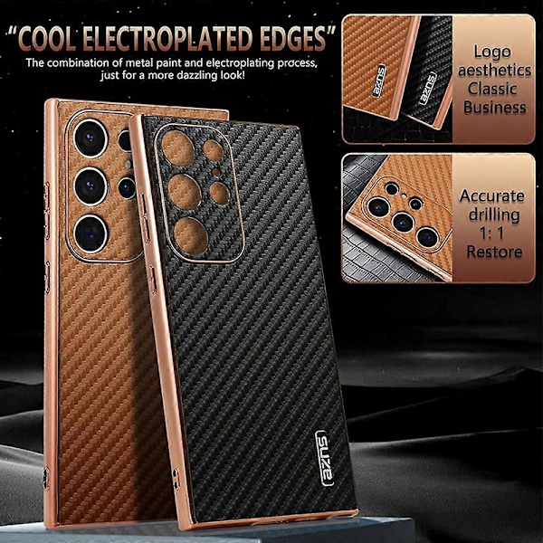 AZNS Skal för Samsung Galaxy S23 Ultra Elektroplätering Kolfibertextur PU+TPU Telefonskydd Multicolor Style C