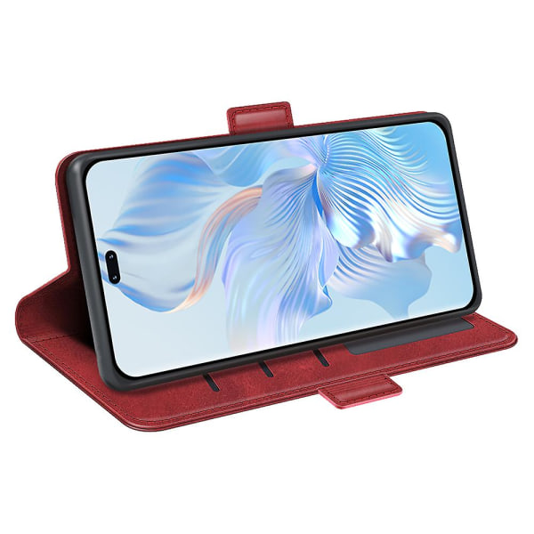 For Honor 80 Pro 5g Beskyttende Mobilcover Pu Læder Dobbelt Magnetisk Lås Kalveskinds Tekstur Etui Håndfrit Stativ Wallet Red