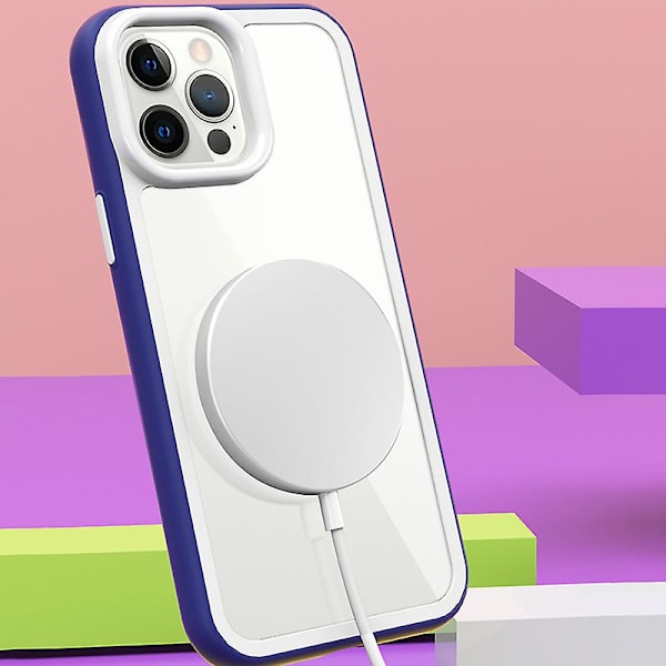 IPhone 13 Pro Max iskunkestävä kirkas puhelinkotelo akryylitausta + värikäs kehys irrotettava 2-in-1 suojus Blue