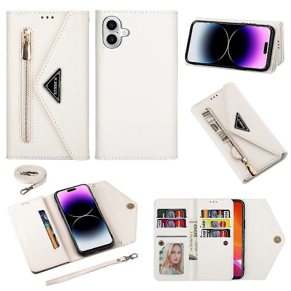 N.BEKUS Fodral till iPhone 16, Plånboksfodral i Läder med Remmar - Svart Multicolor White