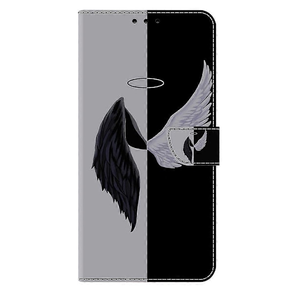 Xiaomi Redmi Note 14 5G Kotelo Magneettilukolla 3D Kuvio Nahkainen Lompakko Puhelinkotelo Multicolor Black/White Wings