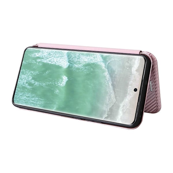 Läderfodral med magnetisk automatisk stängning och kolfibertextur för Oppo Reno11 5G Multicolor Rose Gold