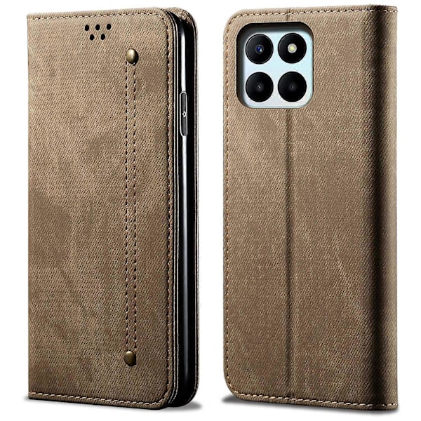 För Honor X8b 4G Fodral Kollektion Läder Folio Plånbok Telefonfodral Jeans Tyg Textur Multicolor Khaki