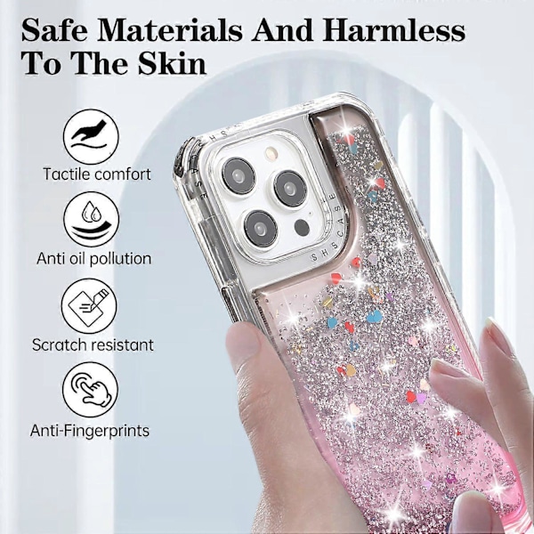 Til iPhone 13 Pro 6,1 tommer mobiltelefonetui TPU+PC Anti-drop Gradient Flydende Kviksandsskal Multicolor Black+Pink