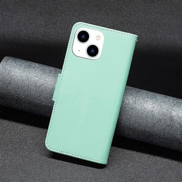 Flip Stand-etui til iPhone 15 med pung i PU-læder og rem Multicolor Style E