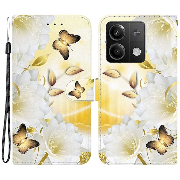 Læderetui med mønstertryk og tegnebogsomslag til Xiaomi Redmi Note 13 5G/Note 13 5G Multicolor Gold Butterfly Flower