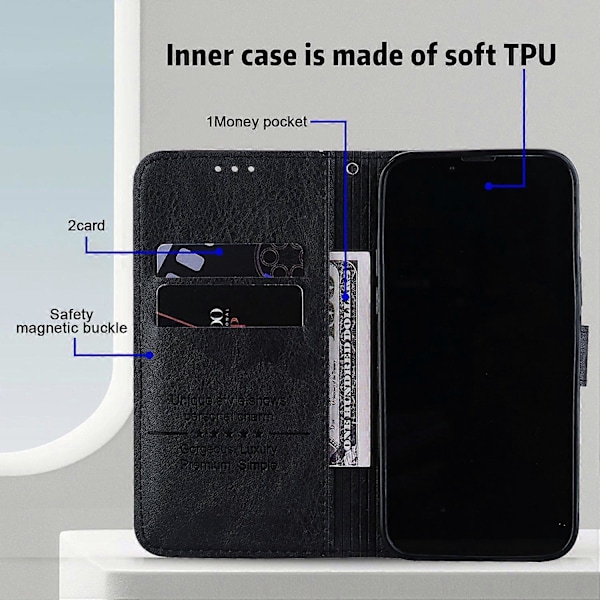Solid farve PU læder Wallet Case med faldsikring og foldbart stativ til iPhone 15 Plus Multicolor Style A