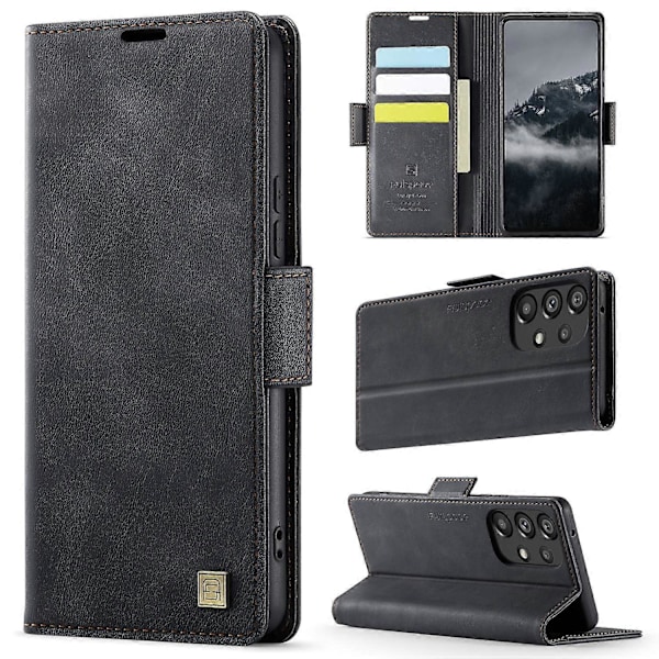 Samsung Galaxy A33 5G -kotelo AUTSPACE A11 RFID-suojattu retro nahkainen matkapuhelinlompakkokotelo Multicolor Black