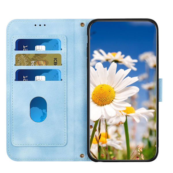For Samsung Galaxy A34 5g Telefondeksel Blomstermønster Trykk Stativ Lærdeksel Med Kortspor Baby Blue