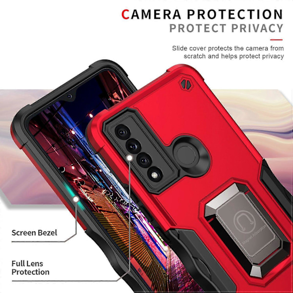 Ring Stöd Drop-proof Anti-scratch Hybrid Hårt PC+Mjukt TPU Mobiltelefon Skal Fodral för TCL 20 XE