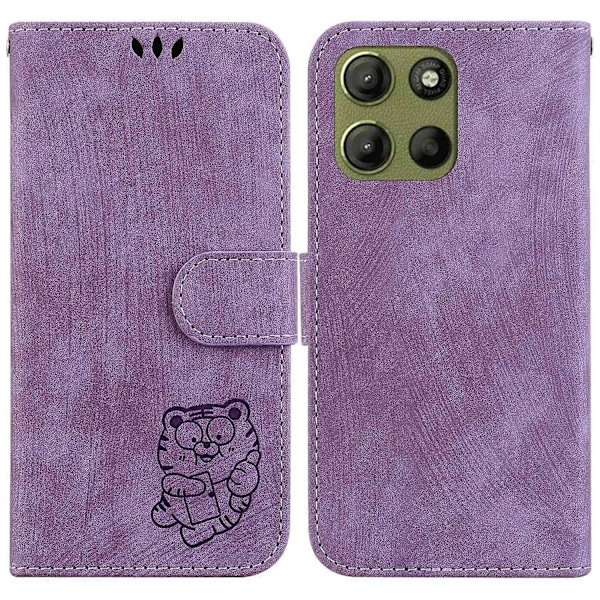 Til Motorola Moto G15 4G Wallet Case Tiger Præget Læder Stødsikkert Telefon Cover Multicolor Purple
