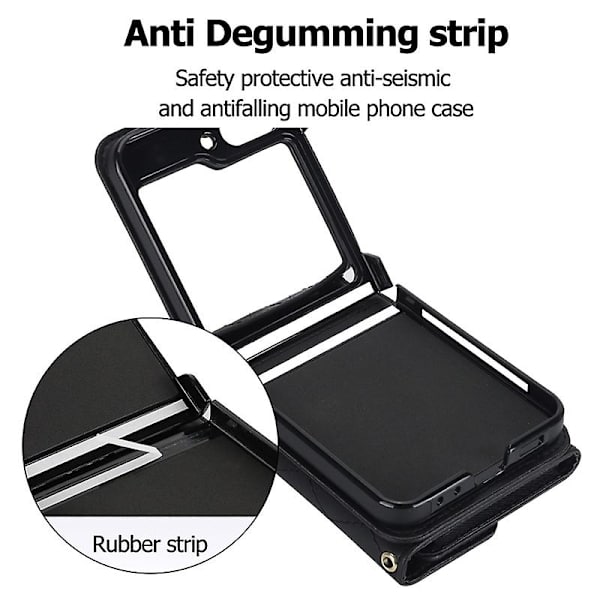 För Samsung Galaxy Z Flip5 5g Pu-läderbelagd PC phone case Kortplatser Cover Black