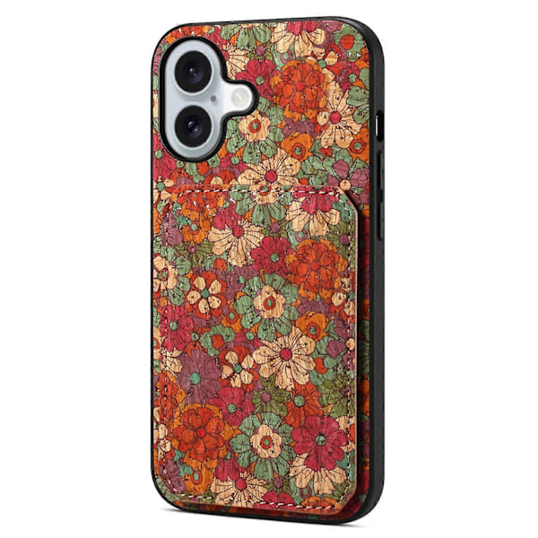 Til iPhone 16 Etui med Kortholder Blomsterdesign Læder Telefon Cover Støttefod Multicolor Style D
