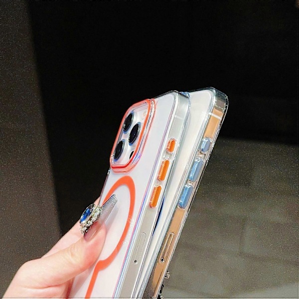 iPhone 16 Pro -kuori, yhteensopiva MagSafe-latauksen kanssa, suojaava TPU+PC puhelinkuori - Oranssi Multicolor Sapphire