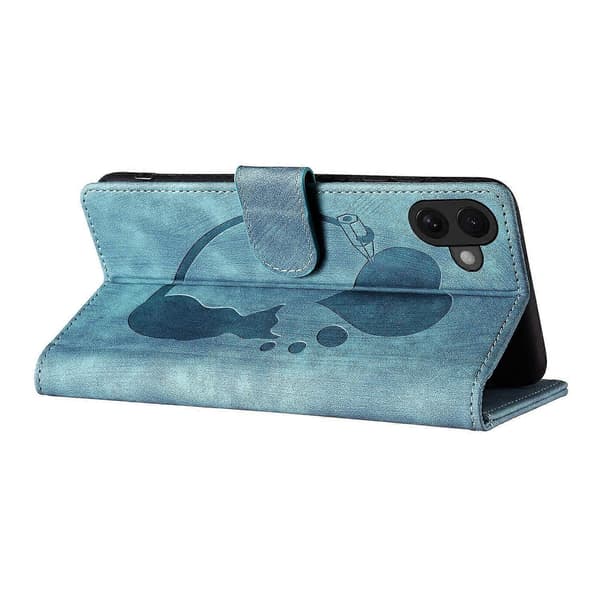 Til iPhone 16 Plus Cover Hjerte Kat Folde Stand PU Læder Telefon Cover - Grøn Multicolor Blue