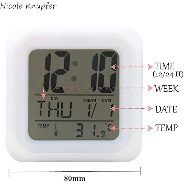Wolf LED Vækkeur, Børns Sengelampe Vækkeur, Firkantet, Belyst LCD-display, Ulve Design (#18)