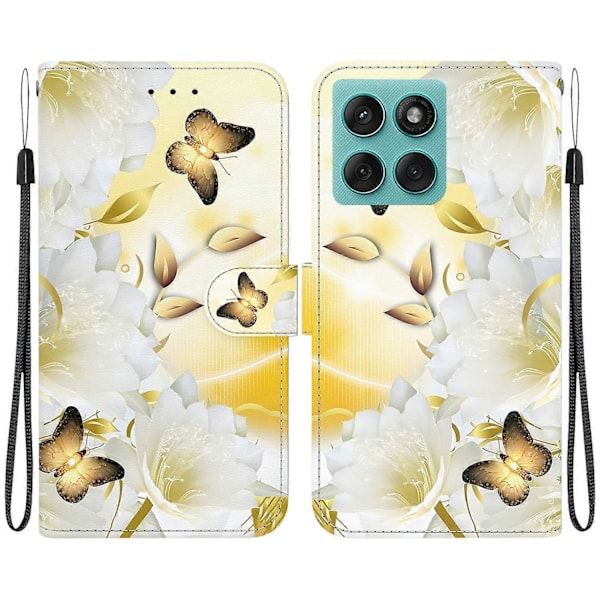Til Motorola Edge 60 5G/ 60 Fusion 5G Wallet Telefon Cover Anti-Drop Læder Flip Cover Mønster Print Multicolor Gold Butterfly Flower