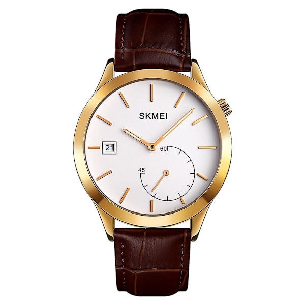 Skmei 1581 Creative Fashion Watch Enkel Casual Outdoor Sports Vattentät tvåstifts watch Gold Coffee