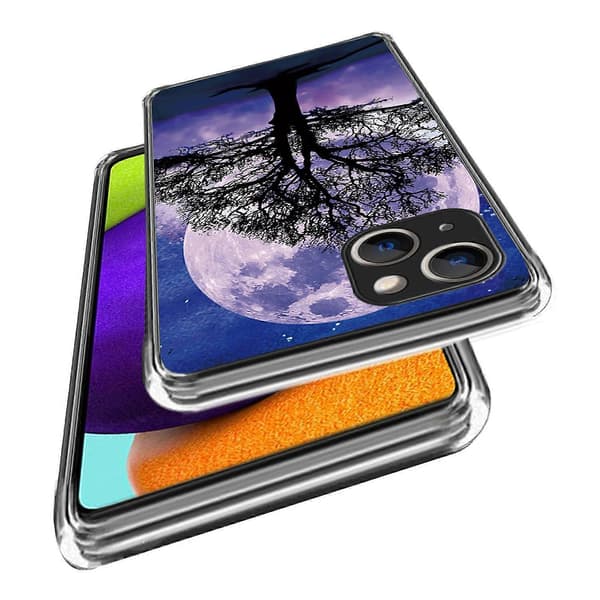 TPU-etui med mønstertryk og anti-ridse til iPhone 15 Plus Multicolor Tree and Moon