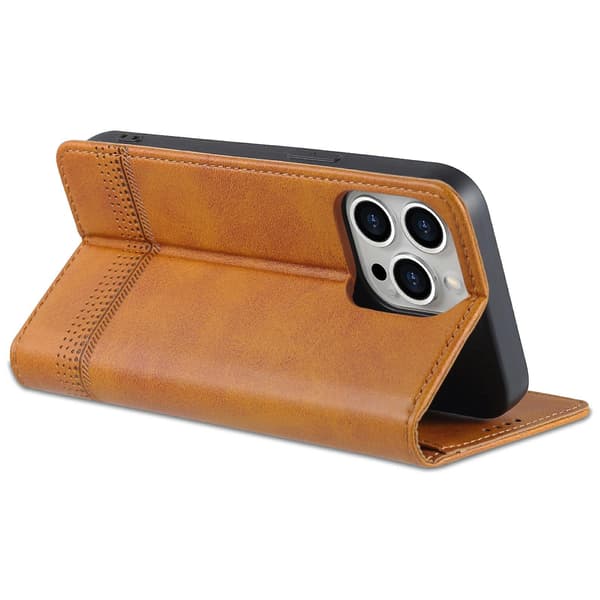 För Iphone 15 Pro Max Pu Läderplånbok Cover Stativ Case Brown