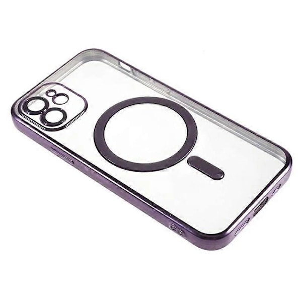 För iPhone 12 6,1 tum Magnetiskt Skal WANLONFENG Elektropläterat TPU-skydd med Linsskydd + 2 st Härdat Glas Multicolor Dark Purple
