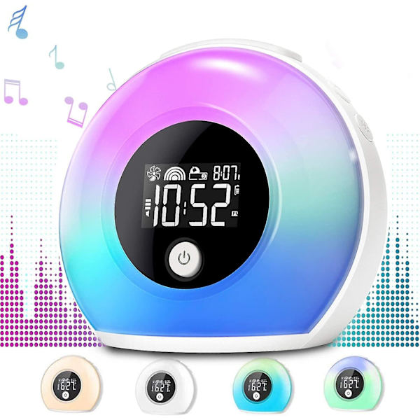 Wake Up Light Väckarklocka med Bluetooth högtalare Uplayteck, Night Light Väckarklocka för barn, 4 nivåer av ljusstyrka