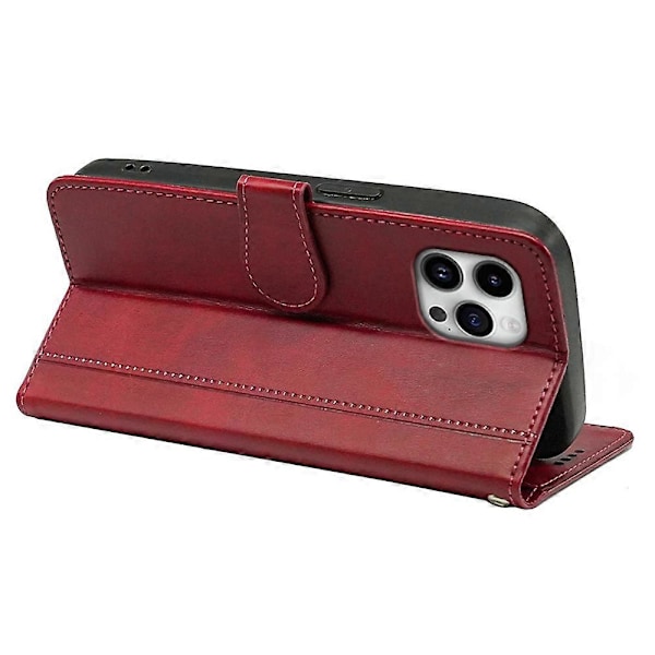 Kalveskinds tekstur læder etui med stativ i bogstil til iPhone 16 Pro Max Multicolor Style B