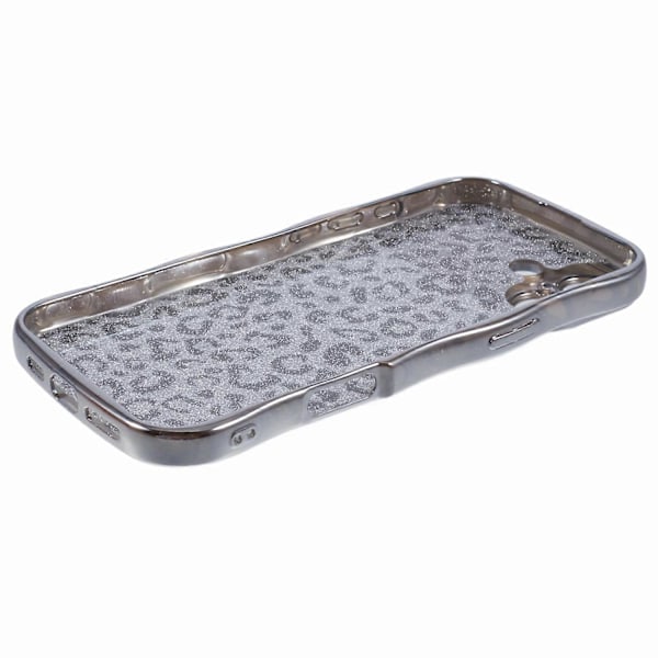 Skal för iPhone 16 Plus, lockigt ram, TPU-telefonskal, leopardtryck, glitter Multicolor Style A