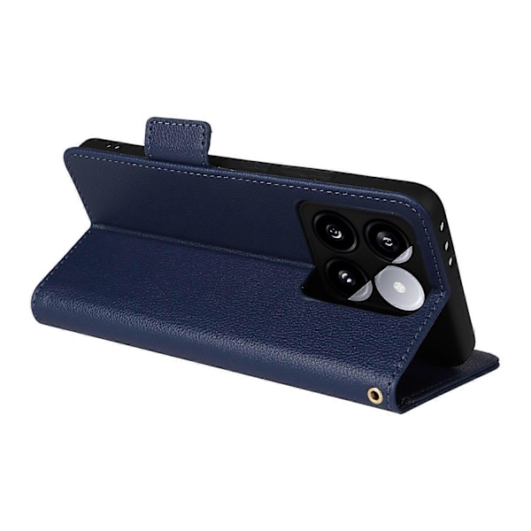 Til Xiaomi 14T Etui Litchi Tekstur PU Læder Wallet Flip Telefon Cover - Grå Multicolor Dark Blue
