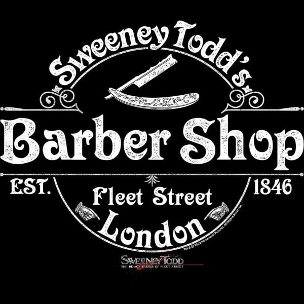 Amerikanska klassiker Sweeney Todd Movie T-shirt Barber Shop Est 1846 Svart Vuxen Kortärmade T-shirts Grafiska T-shirts Män Black XL