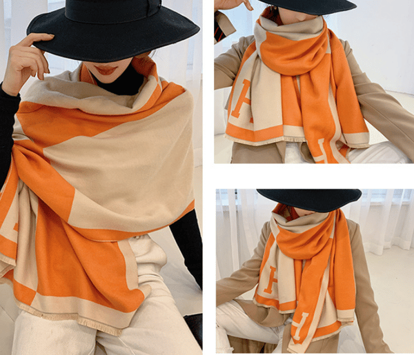 Cashmere-halsklæde til kvinder, farveblokerende varm halsklæde, medium