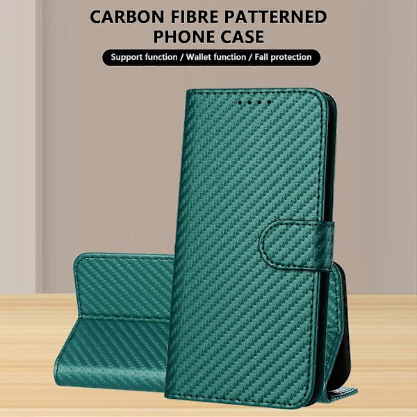 Plånboksfodral för iPhone 17 Pro Max med rem, kolfibertextur läder mobilskal Multicolor Blackish Green