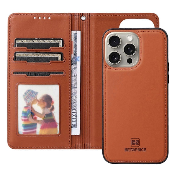 BETOPNICE 005 Deksel til iPhone 15 Pro Max med Avtakbart Mobiltelefonstativ og Lærdeksel Multicolor Style E