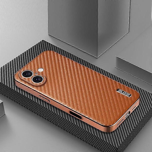 AZNS Etui til iPhone 16 Elektroplettering Kulfibertekstur PU+TPU Telefoncover Multicolor Style A
