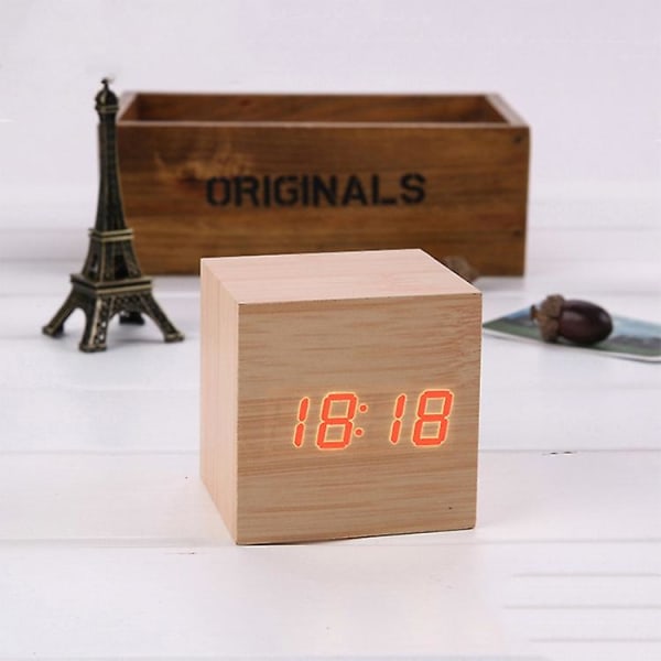 Flerfarvet Lydstyret Træ LED Bord Alarm Clock multicolour