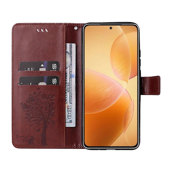KT Imprinting Flower Series-3 til Xiaomi 14T Pro Etui Katte Træ Mønster Flip Læder Telefon Cover Multicolor Style H