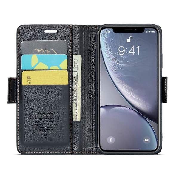 CASEME 023 Serie Til iPhone XR 6.1 tommer Læder Wallet Flip Stand Case RFID Blokerende Telefon Cover