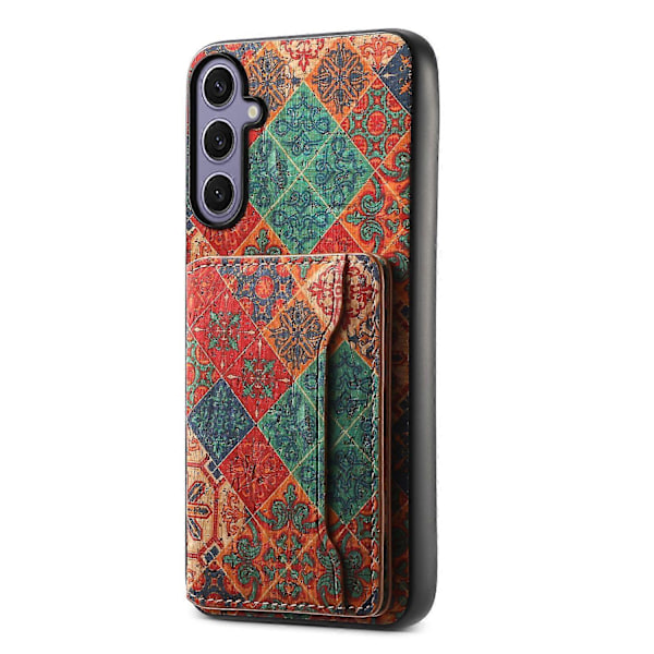 Samsung Galaxy S25+ -kotelo, kukkakuvioinen nahka + PC + TPU-suojus korttipidikkeellä ja jalustalla Multicolor Style C