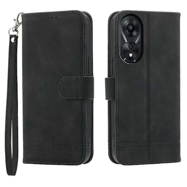 DIERFENG DF-03 for Oppo A78 5G Lær Telefonveske Linjer Avtrykk Deksel med Stativ Lommebok Multicolor Style D