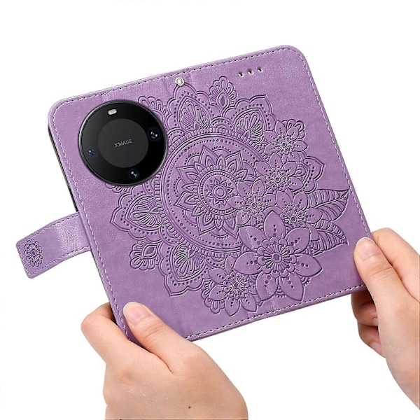Til Huawei Mate 60 Pro Etui Blomsterpræget PU Læder Stand Cover Anti-drop Wallet Multicolor Style B