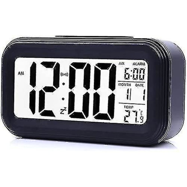 Digitalt Vækkeur, 12/24 timers Sengelampe Med LCD-baggrundsbelyst Display, Ur Med Datokalender Temperatur Til Soveværelse Hjem