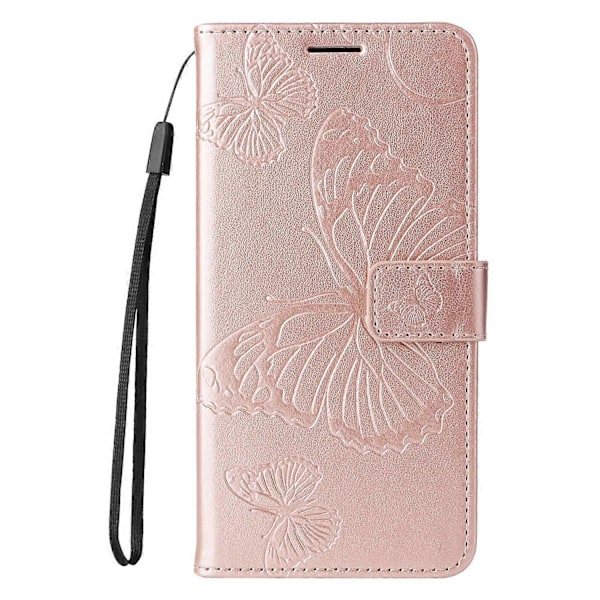 Fodral för Honor Magic7 5G, fjäril i läder, mobilskal - Roséguld
