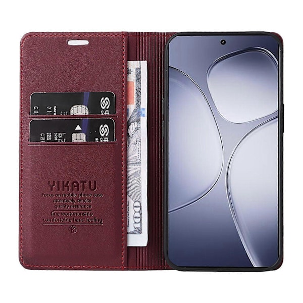 YIKATU YK-001 Fodral för Xiaomi Redmi K70 Ultra Ställ Läder Telefonskal Stark Magnetisk Stängning Multicolor Wine Red