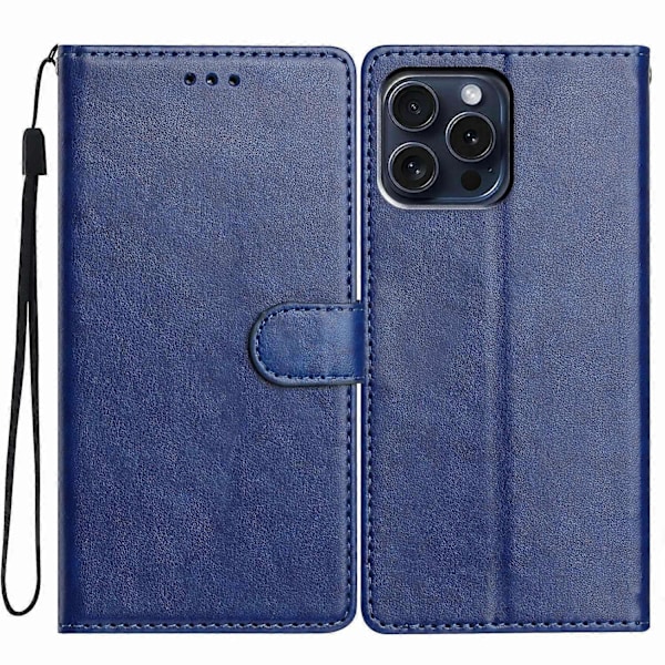 Læder telefoncover med pung, stativ og praktisk rem til iPhone 14 Pro Max - Grøn Multicolor Blue