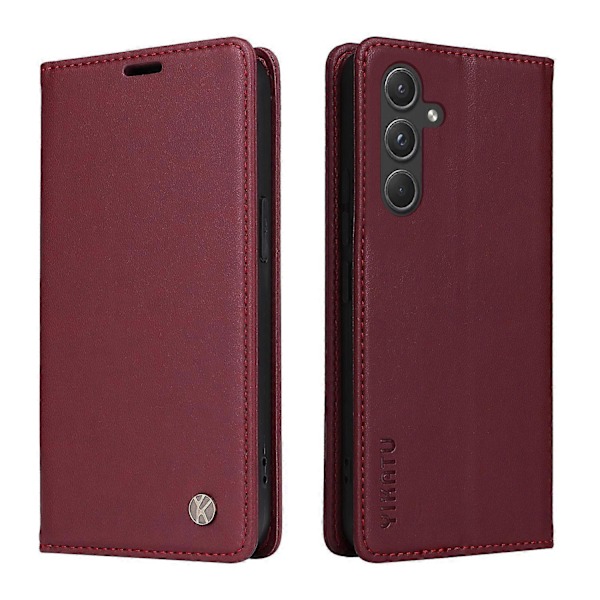 YIKATU YK-001 Magnetiskt fodral i läderbokstil för Samsung Galaxy A55 5G med stativ Multicolor Wine Red