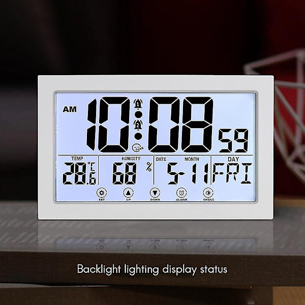 Pekskärm Digital Väggklocka Mute With Snooze Mode Ljusande Stora Tecken Med Calendar Suita