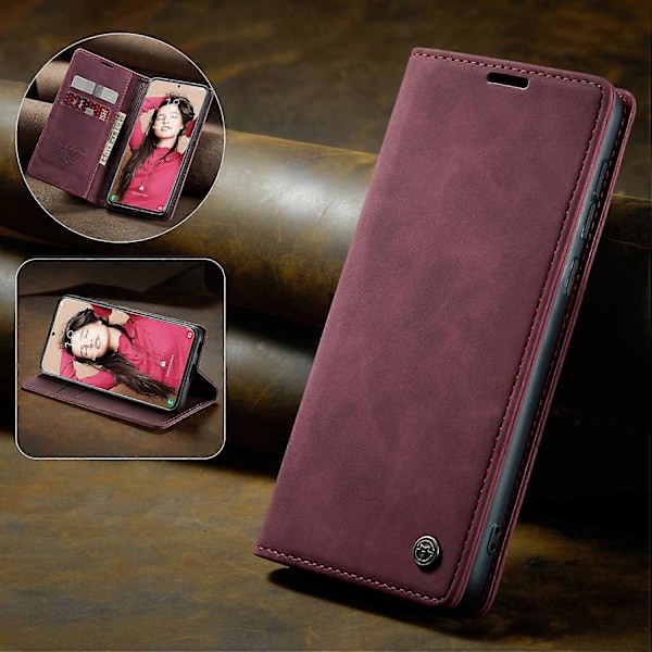 CASEME 013 Serie Simpel Wallet Design Automatisk Suge Læder Etui til Samsung Galaxy S21 FE Multicolor Style B