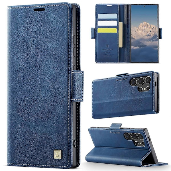 För Samsung Galaxy S23 Ultra Fodral AUTSPACE A11 RFID-blockerande Retro Läder Mobiltelefon Plånboksfodral Multicolor Blue